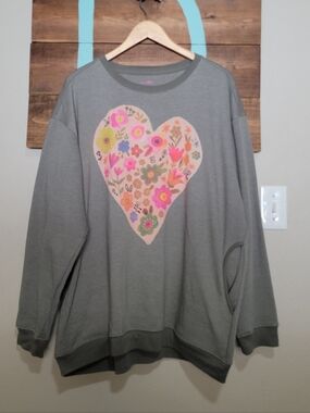 Natural Life Lightweight Comfy Pocket Heart Print Oversized Sweatshirt Size XL
